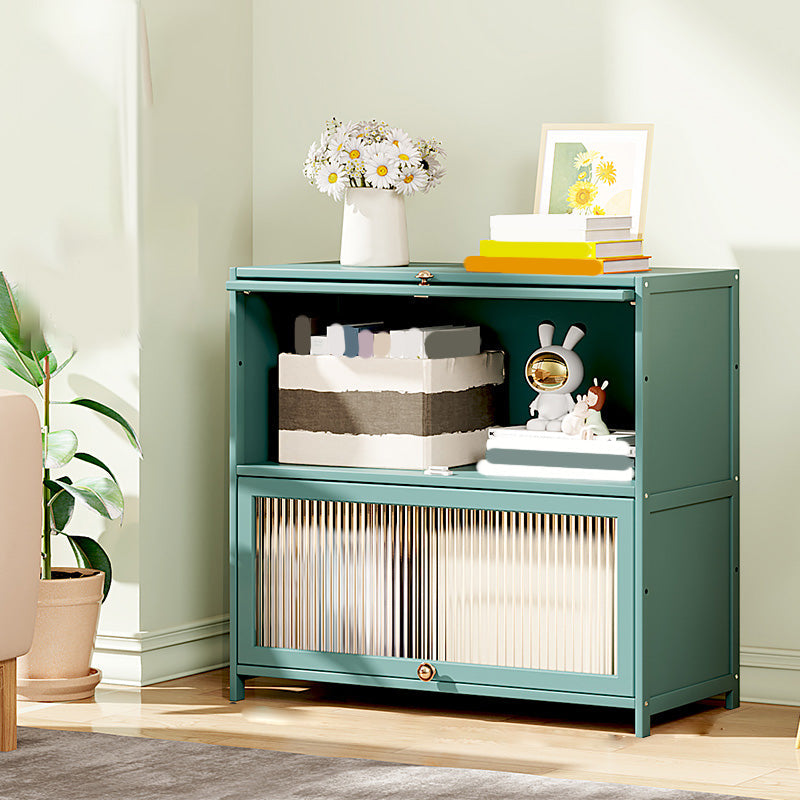 Green Glass Paned Accent Cabinet Modern Bamboo Storage Cabinet 31.5"L x 12.6"W x 28.7"H Clearhalo 'Cabinets & Chests' 'cabinets_chests' 'furn' 'furn_cabinets_chests' 'Furniture' 'Living Room Furniture' 6762076