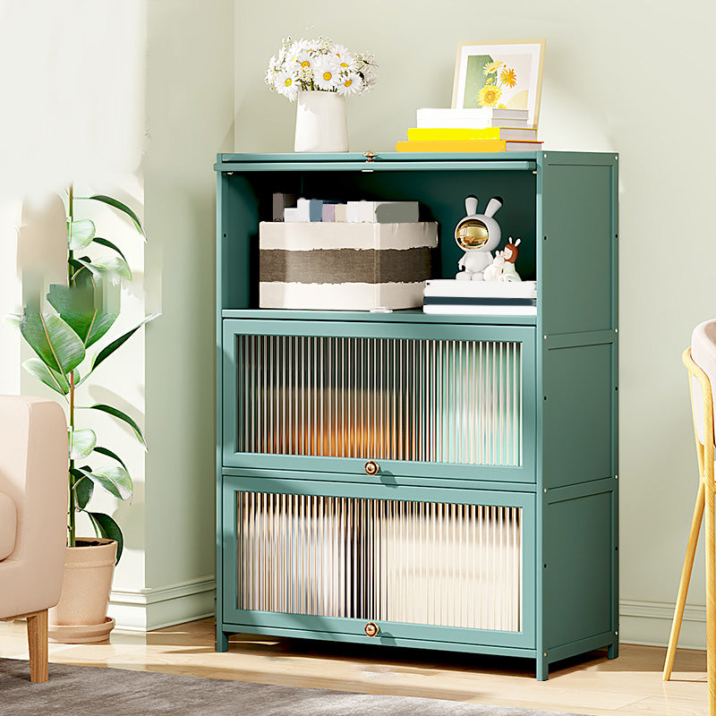 Green Glass Paned Accent Cabinet Modern Bamboo Storage Cabinet 32"L x 13"W x 41"H Clearhalo 'Cabinets & Chests' 'cabinets_chests' 'furn' 'furn_cabinets_chests' 'Furniture' 'Living Room Furniture' 6762081