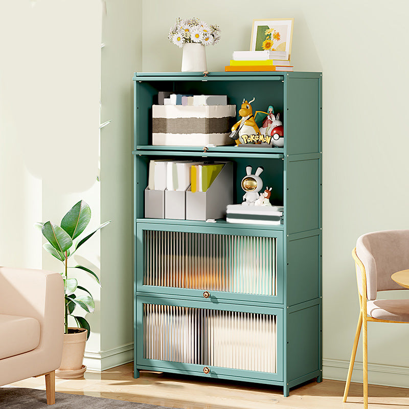 Green Glass Paned Accent Cabinet Modern Bamboo Storage Cabinet 31.5"L x 12.6"W x 55.1"H Clearhalo 'Cabinets & Chests' 'cabinets_chests' 'furn' 'furn_cabinets_chests' 'Furniture' 'Living Room Furniture' 6762084