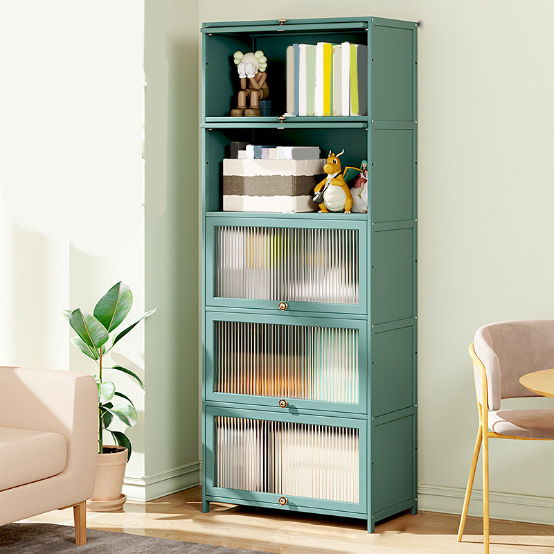 Green Glass Paned Accent Cabinet Modern Bamboo Storage Cabinet 23.6"L x 12.6"W x 67.7"H Clearhalo 'Cabinets & Chests' 'cabinets_chests' 'furn' 'furn_cabinets_chests' 'Furniture' 'Living Room Furniture' 6762085