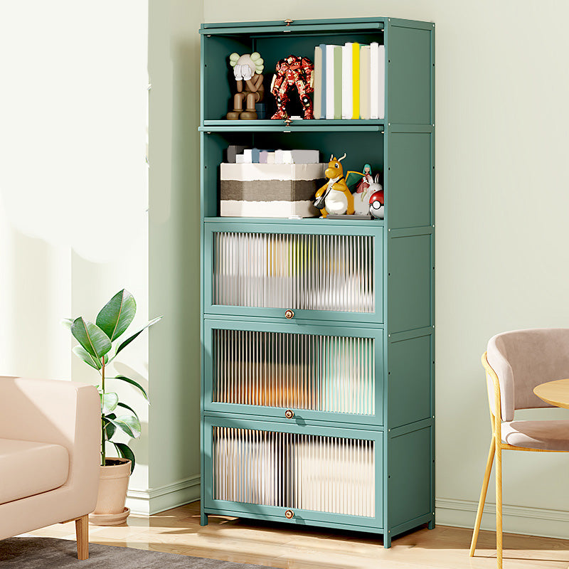 Green Glass Paned Accent Cabinet Modern Bamboo Storage Cabinet 27.6"L x 12.6"W x 67.7"H Clearhalo 'Cabinets & Chests' 'cabinets_chests' 'furn' 'furn_cabinets_chests' 'Furniture' 'Living Room Furniture' 6762086