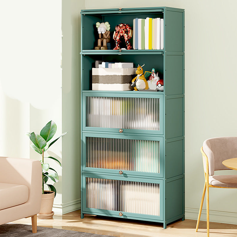 Green Glass Paned Accent Cabinet Modern Bamboo Storage Cabinet 31.5"L x 12.6"W x 67.7"H Clearhalo 'Cabinets & Chests' 'cabinets_chests' 'furn' 'furn_cabinets_chests' 'Furniture' 'Living Room Furniture' 6762087