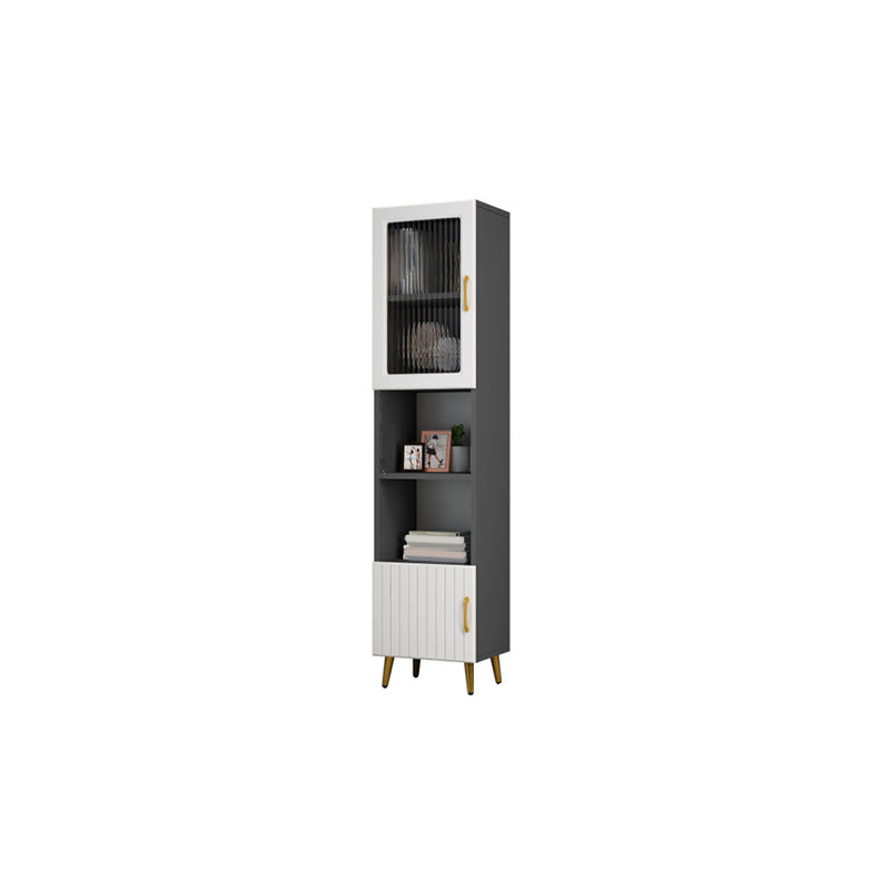 15.7" W Modern Glass Paned Cabinet Shelves Included Side Cabinet with 2 Doors 16"L x 12"W x 67"H Gray-White Glass Clearhalo 'Cabinets & Chests' 'cabinets_chests' 'furn' 'furn_cabinets_chests' 'Furniture' 'Living Room Furniture' 6762129