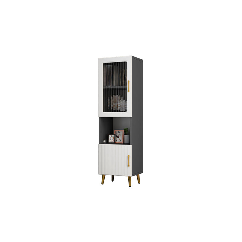 15.7" W Modern Glass Paned Cabinet Shelves Included Side Cabinet with 2 Doors 16"L x 12"W x 54"H Gray-White Glass Clearhalo 'Cabinets & Chests' 'cabinets_chests' 'furn' 'furn_cabinets_chests' 'Furniture' 'Living Room Furniture' 6762130