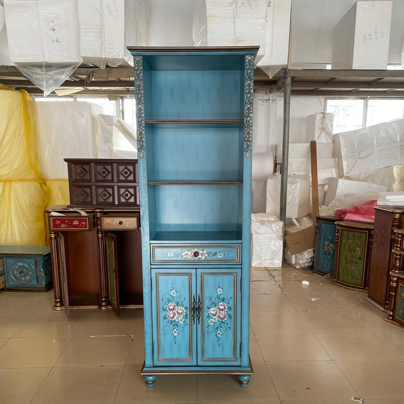 Rectangle Standard Storage Cabinet Solid Wood Cabinet with Drawer 27.5"L x 16"W x 80"H Blue Clearhalo 'Cabinets & Chests' 'cabinets_chests' 'furn' 'furn_cabinets_chests' 'Furniture' 'Living Room Furniture' 6762219