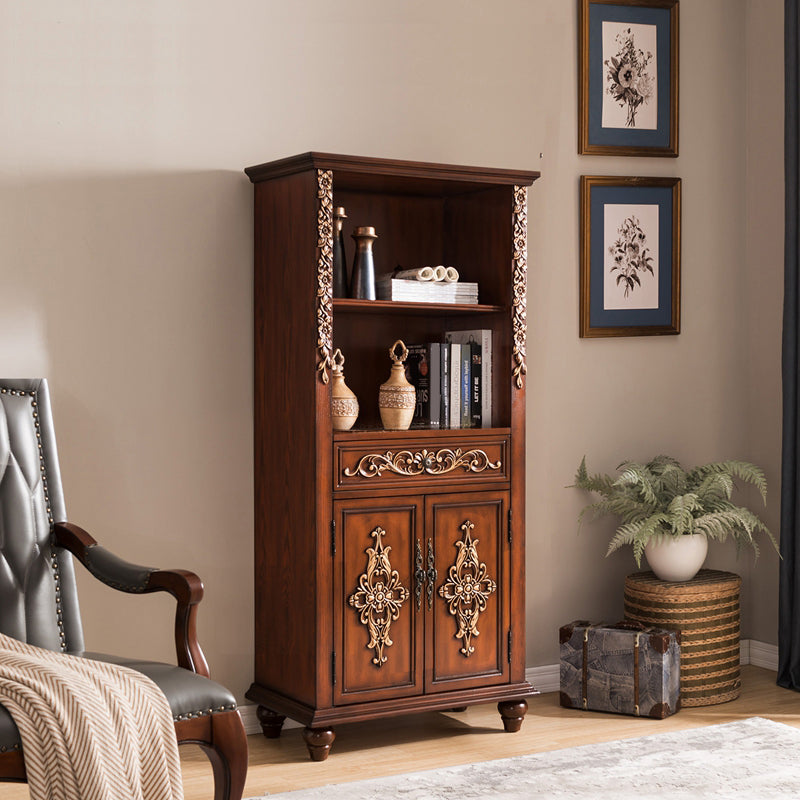 Rectangle Standard Storage Cabinet Solid Wood Cabinet with Drawer 28"L x 16"W x 63"H Brown Carvings Clearhalo 'Cabinets & Chests' 'cabinets_chests' 'furn' 'furn_cabinets_chests' 'Furniture' 'Living Room Furniture' 6762226