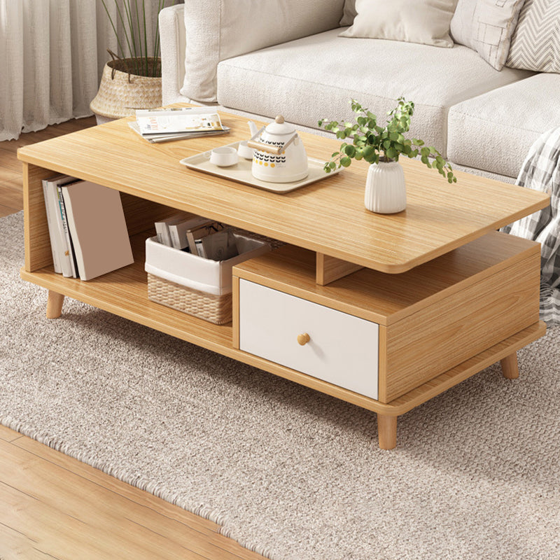 Artificial Wood Coffee or End Table 4 Legs Coffee Table in Light Wood and Espresso Wood