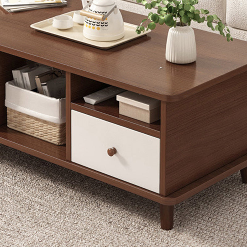 Artificial Wood Coffee or End Table 4 Legs Coffee Table in Light Wood and Espresso Wood