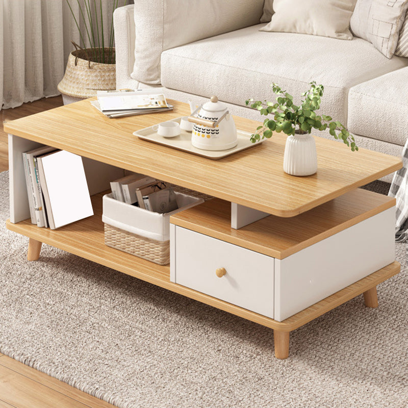 Artificial Wood Coffee or End Table 4 Legs Coffee Table in Light Wood and Espresso Wood