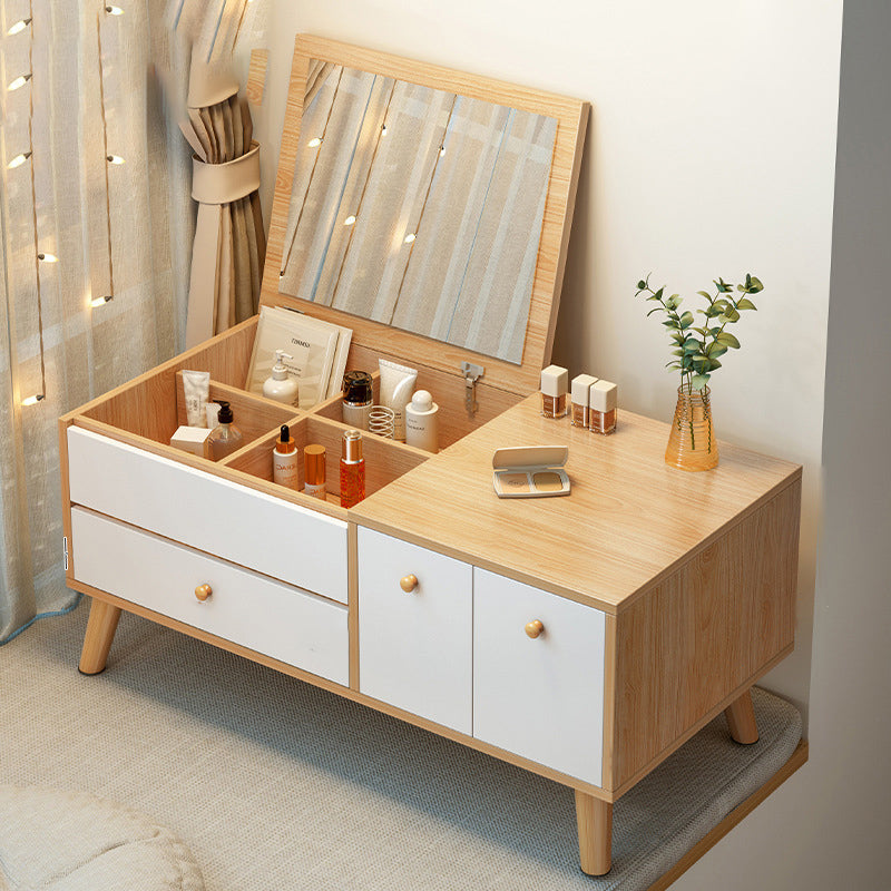 Scandinavian 1-Drawer Wooden Flip-top Dressing Vanity Make-up Table