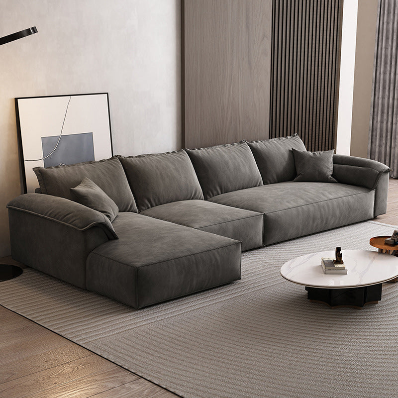 35"H Contemporary Sectional Sofa Grey Leather Cushion Back Sectional