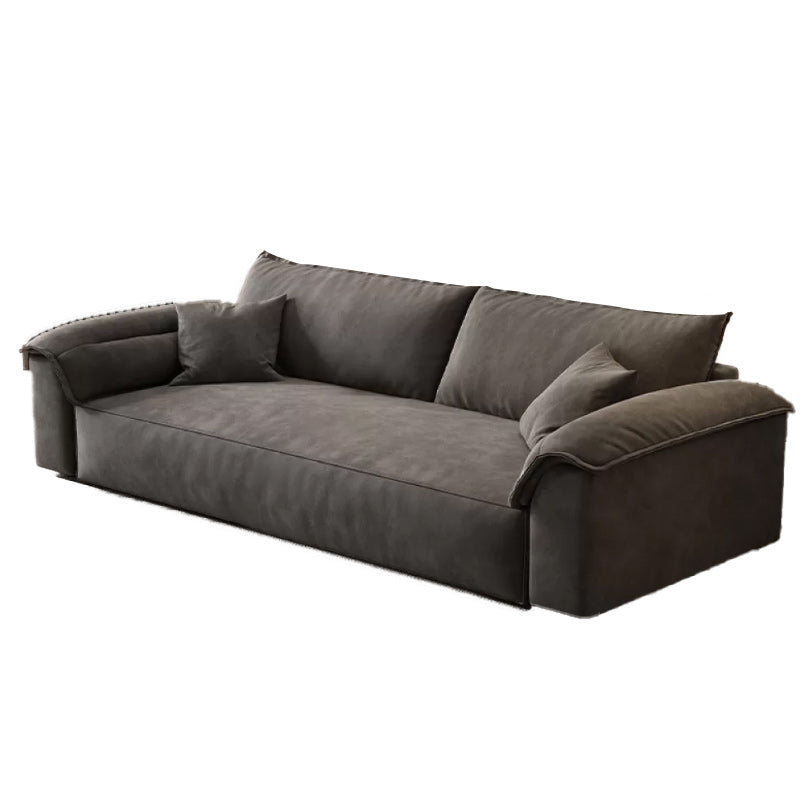 35"H Contemporary Sectional Sofa Grey Leather Cushion Back Sectional