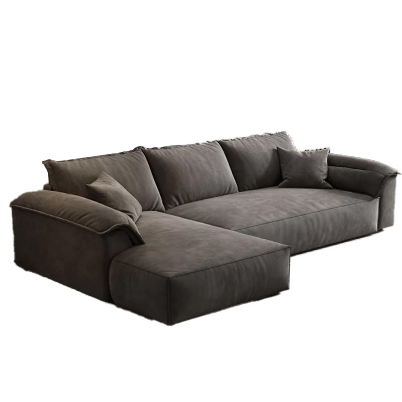 35"H Contemporary Sectional Sofa Grey Leather Cushion Back Sectional