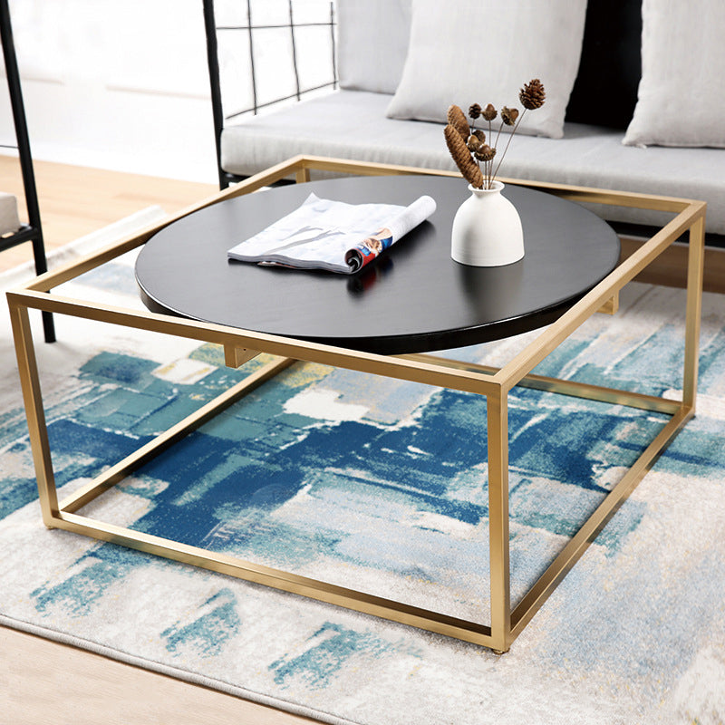 Couchtisch mit Metallgestell, runder Cocktailtisch aus massivem Holz in Schwarz