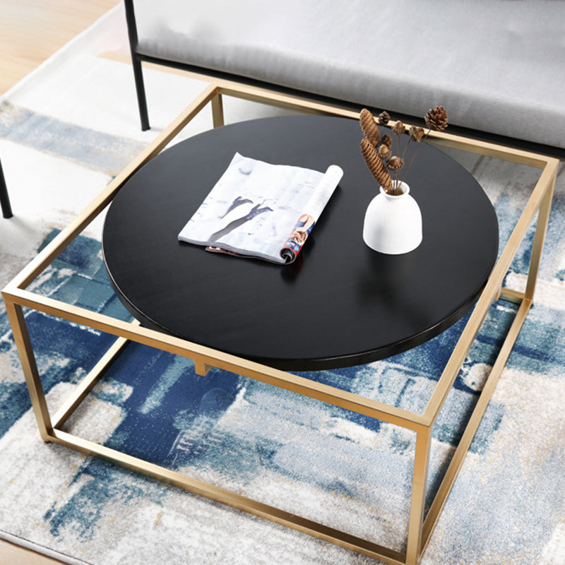Couchtisch mit Metallgestell, runder Cocktailtisch aus massivem Holz in Schwarz