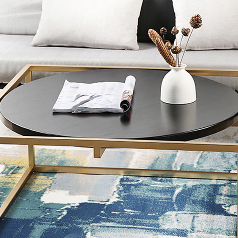 Couchtisch mit Metallgestell, runder Cocktailtisch aus massivem Holz in Schwarz