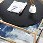 Couchtisch mit Metallgestell, runder Cocktailtisch aus massivem Holz in Schwarz