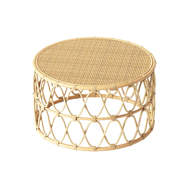 Scandinavian Round Cocktail Table with Wicker Base Natural/Black 33"L x 33"W x 16"H Natural Clearhalo 'Coffee & Accent Tables' 'Coffee Tables' 'coffee_tables' 'furn' 'furn_coffee_tables' 'Furniture' 'Living Room Furniture' 6762749