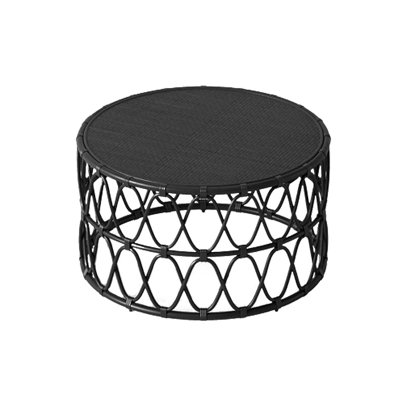Scandinavian Round Cocktail Table with Wicker Base Natural/Black 33"L x 33"W x 16"H Black Clearhalo 'Coffee & Accent Tables' 'Coffee Tables' 'coffee_tables' 'furn' 'furn_coffee_tables' 'Furniture' 'Living Room Furniture' 6762752