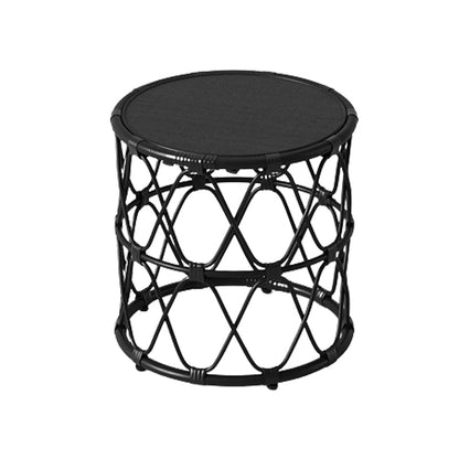 Scandinavian Round Cocktail Table with Wicker Base Natural/Black 19.7"L x 19.7"W x 19.7"H Black Clearhalo 'Coffee & Accent Tables' 'Coffee Tables' 'coffee_tables' 'furn' 'furn_coffee_tables' 'Furniture' 'Living Room Furniture' 6762758