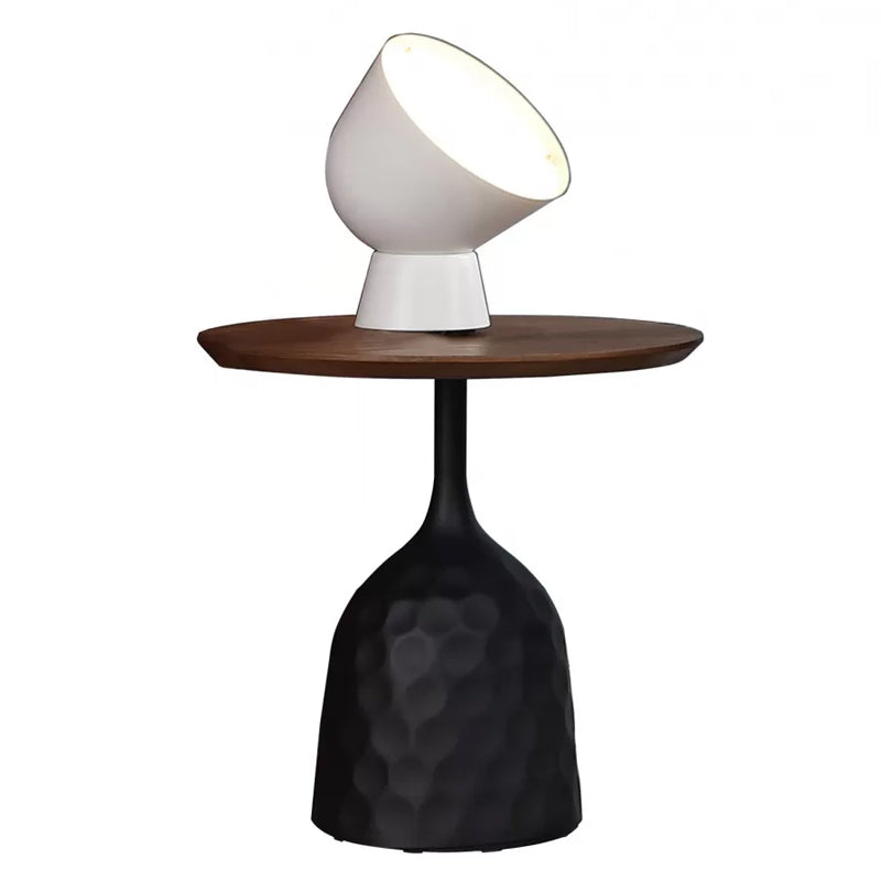 Modern Round Wooden Coffee Table Iron Pedestal Cocktail Table