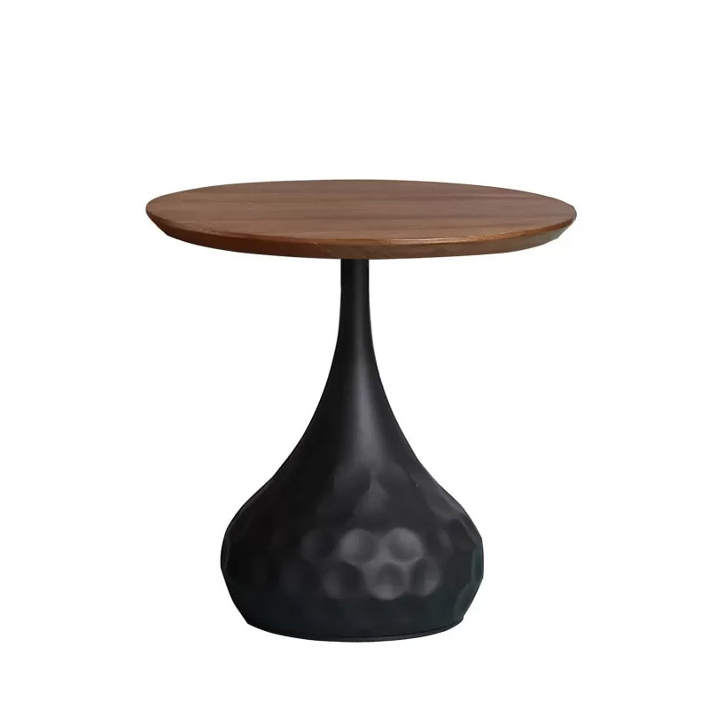 Modern Round Wooden Coffee Table Iron Pedestal Cocktail Table
