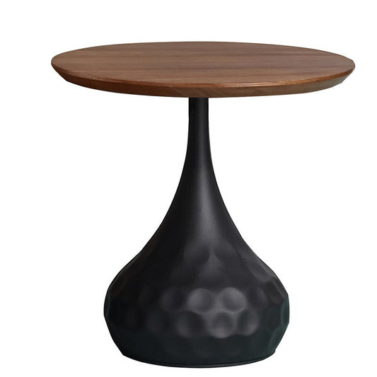 Modern Round Wooden Coffee Table Iron Pedestal Cocktail Table