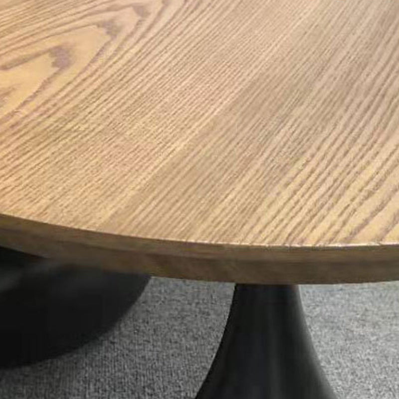 Modern Round Wooden Coffee Table Iron Pedestal Cocktail Table