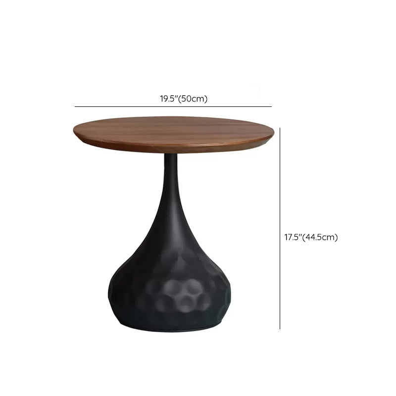 Modern Round Wooden Coffee Table Iron Pedestal Cocktail Table