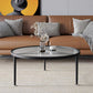 Contemporary Round Glass to Table with 3 Iron Legs Coffee Cocktail Table Clearhalo 'Coffee & Accent Tables' 'Coffee Tables' 'coffee_tables' 'furn' 'furn_coffee_tables' 'Furniture' 'Living Room Furniture' 6762794