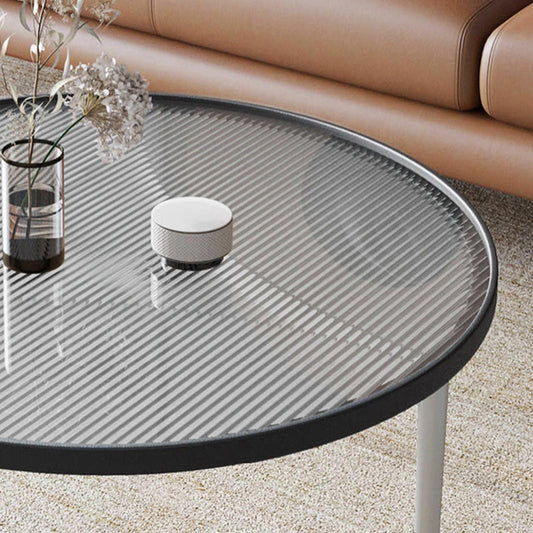 Contemporary Round Glass to Table with 3 Iron Legs Coffee Cocktail Table