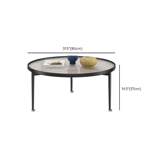 Contemporary Round Glass to Table with 3 Iron Legs Coffee Cocktail Table