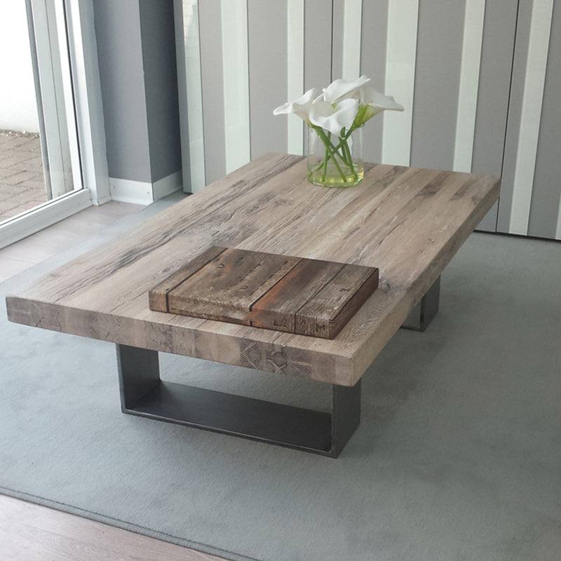 Scandinavian Solid Wood Coffee Table with Distressed Top and Sled Base