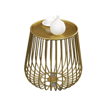 Mid-Century Modern Coffee Table with Iron Top Round Cocktail Table