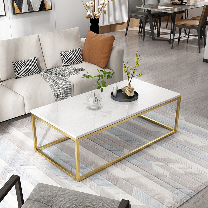 Glam Style Rectangle Coffee Table with Metal Frame Base and Marble Top Clearhalo 'Coffee & Accent Tables' 'Coffee Tables' 'coffee_tables' 'furn' 'furn_coffee_tables' 'Furniture' 'Living Room Furniture' 6762874