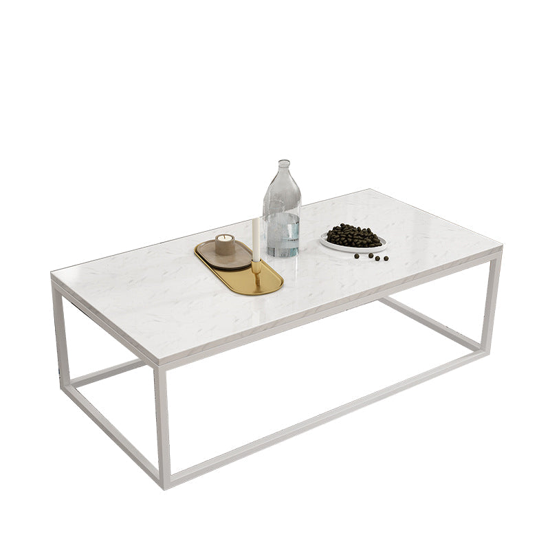 Glam Style Rectangle Coffee Table with Metal Frame Base and Marble Top White Clearhalo 'Coffee & Accent Tables' 'Coffee Tables' 'coffee_tables' 'furn' 'furn_coffee_tables' 'Furniture' 'Living Room Furniture' 6762876