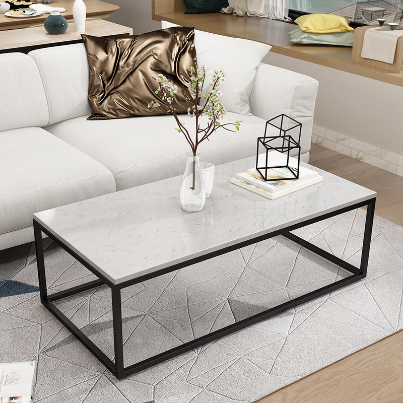 Glam Style Rectangle Coffee Table with Metal Frame Base and Marble Top Clearhalo 'Coffee & Accent Tables' 'Coffee Tables' 'coffee_tables' 'furn' 'furn_coffee_tables' 'Furniture' 'Living Room Furniture' 6762877