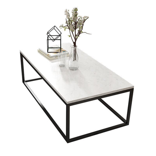 Glam Style Rectangle Coffee Table with Metal Frame Base and Marble Top