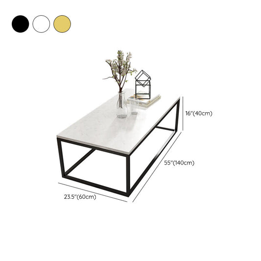 Glam Style Rectangle Coffee Table with Metal Frame Base and Marble Top
