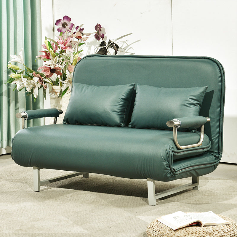 Scandinavian Foldable Futon Sleeper Sofa Round Arms Convertible Sofas 39"L x 28"W x 31"H Blackish Green Tech Cloth Clearhalo 'furn' 'furn_futons' 'Furniture' 'Futons & Daybeds' 'Futons' 'Living Room Furniture' 6763577