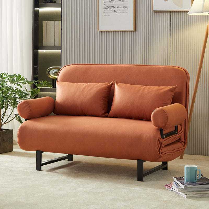 Scandinavian Foldable Futon Sleeper Sofa Round Arms Convertible Sofas 59"L x 27.5"W x 31.5"H Orange Red Tech Cloth Clearhalo 'furn' 'furn_futons' 'Furniture' 'Futons & Daybeds' 'Futons' 'Living Room Furniture' 6763580