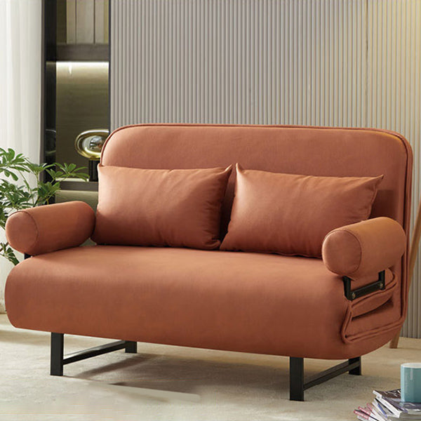 Scandinavian Foldable Futon Sleeper Sofa Round Arms Convertible Sofas 47"L x 28"W x 31"H Orange Red Tech Cloth Clearhalo 'furn' 'furn_futons' 'Furniture' 'Futons & Daybeds' 'Futons' 'Living Room Furniture' 6763586