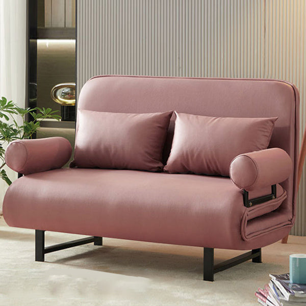 Scandinavian Foldable Futon Sleeper Sofa Round Arms Convertible Sofas 35"L x 28"W x 31"H Pink Tech Cloth Clearhalo 'furn' 'furn_futons' 'Furniture' 'Futons & Daybeds' 'Futons' 'Living Room Furniture' 6763588