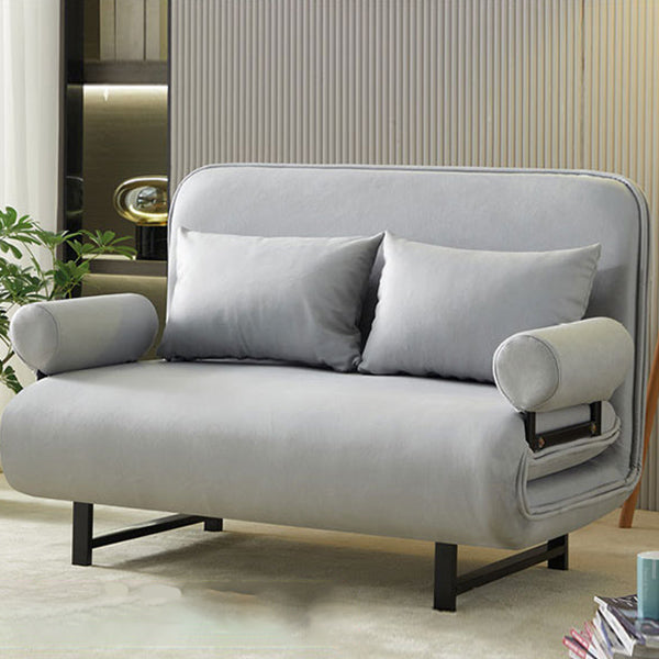 Scandinavian Foldable Futon Sleeper Sofa Round Arms Convertible Sofas 55"L x 28"W x 31"H Light Gray Tech Cloth Clearhalo 'furn' 'furn_futons' 'Furniture' 'Futons & Daybeds' 'Futons' 'Living Room Furniture' 6763591