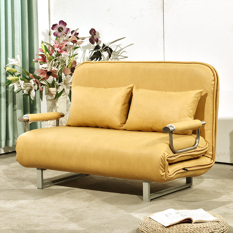 Scandinavian Foldable Futon Sleeper Sofa Round Arms Convertible Sofas 43"L x 28"W x 31"H Yellow Tech Cloth Clearhalo 'furn' 'furn_futons' 'Furniture' 'Futons & Daybeds' 'Futons' 'Living Room Furniture' 6763592