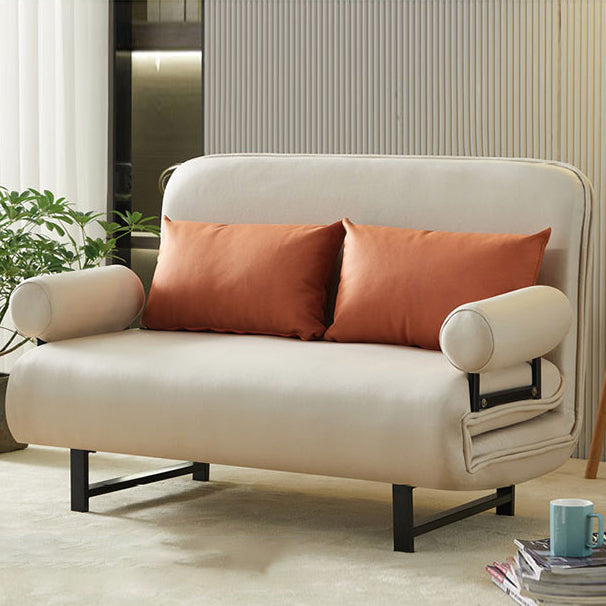 Scandinavian Foldable Futon Sleeper Sofa Round Arms Convertible Sofas 47"L x 28"W x 31"H Beige Tech Cloth Clearhalo 'furn' 'furn_futons' 'Furniture' 'Futons & Daybeds' 'Futons' 'Living Room Furniture' 6763596