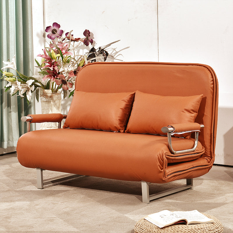 Scandinavian Foldable Futon Sleeper Sofa Round Arms Convertible Sofas 35"L x 28"W x 31"H Orange Red Tech Cloth Clearhalo 'furn' 'furn_futons' 'Furniture' 'Futons & Daybeds' 'Futons' 'Living Room Furniture' 6763598