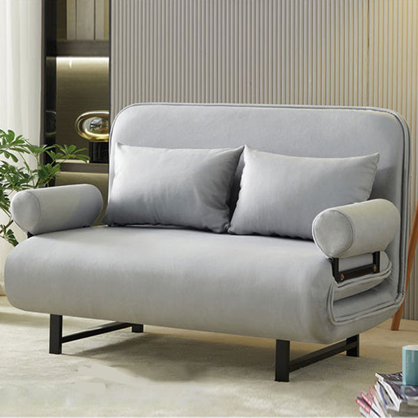 Scandinavian Foldable Futon Sleeper Sofa Round Arms Convertible Sofas 59"L x 27.5"W x 31.5"H Light Gray Tech Cloth Clearhalo 'furn' 'furn_futons' 'Furniture' 'Futons & Daybeds' 'Futons' 'Living Room Furniture' 6763599