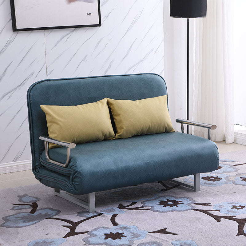 Scandinavian Foldable Futon Sleeper Sofa Round Arms Convertible Sofas 47"L x 28"W x 31"H Blue Tech Cloth Clearhalo 'furn' 'furn_futons' 'Furniture' 'Futons & Daybeds' 'Futons' 'Living Room Furniture' 6763601