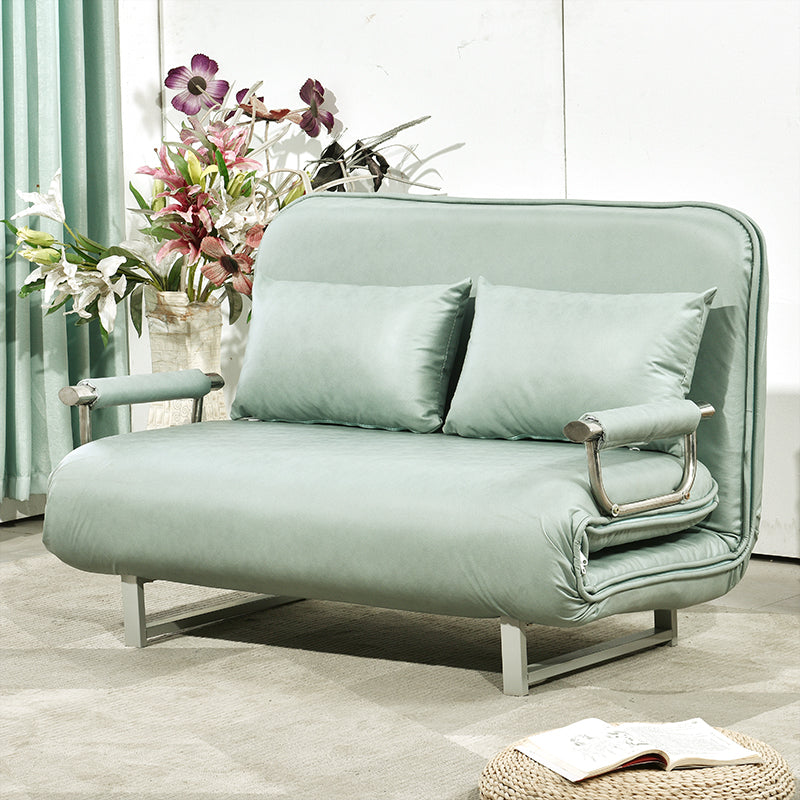 Scandinavian Foldable Futon Sleeper Sofa Round Arms Convertible Sofas 55"L x 28"W x 31"H Green Tech Cloth Clearhalo 'furn' 'furn_futons' 'Furniture' 'Futons & Daybeds' 'Futons' 'Living Room Furniture' 6763603